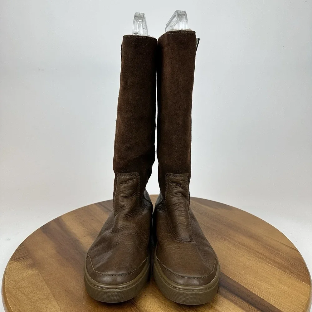 Womens Frye Gemma Tall Brown Suede Pull On Shearling Lined Boots‎ Size 7 M GUC